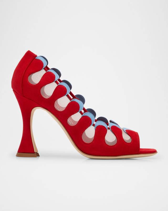 Aziz Kid Suede Open-Toe Pumps